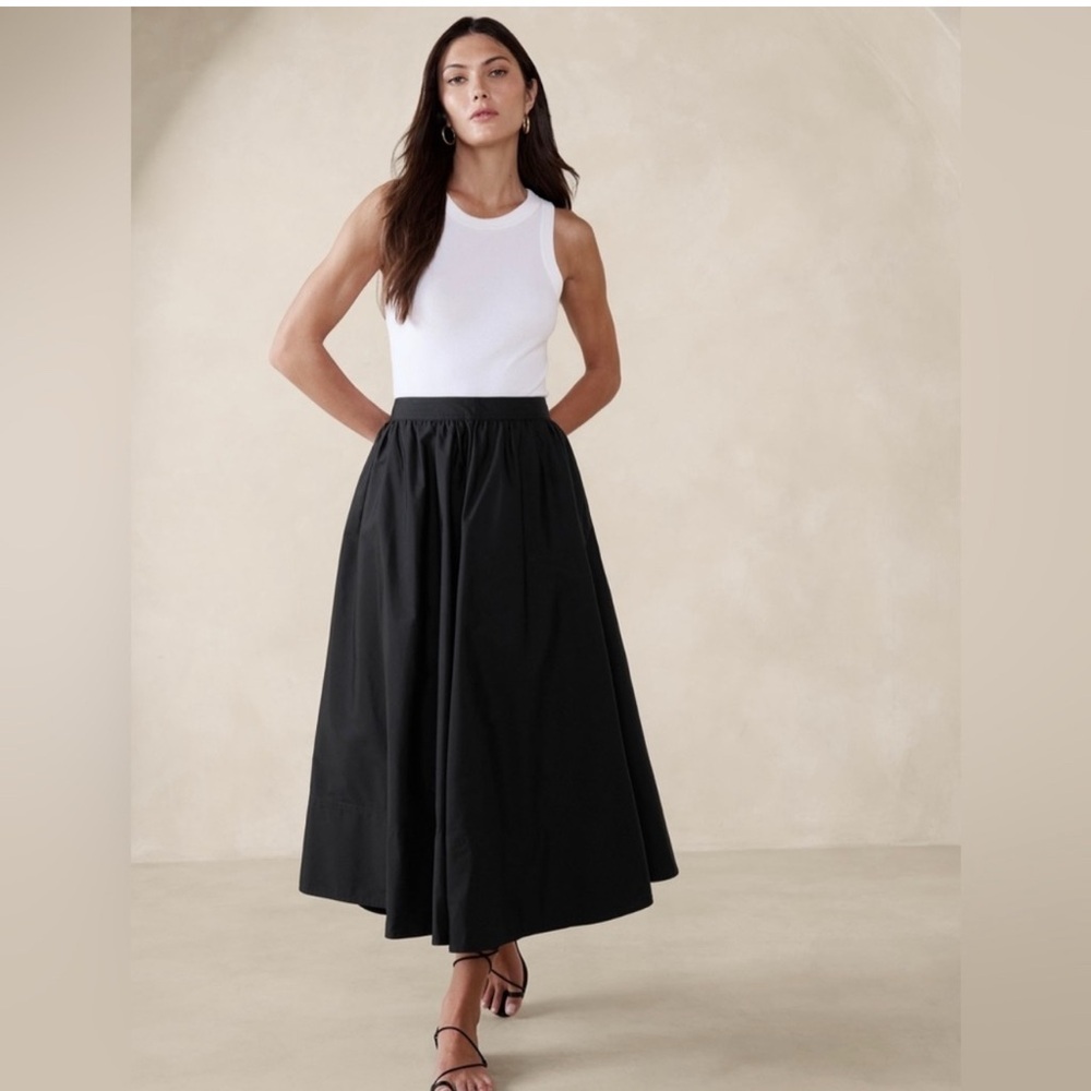 Banana Republic Black Ariella Poplin Midi Skirt size 4p